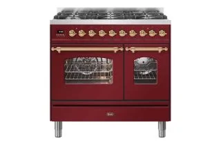 ILVE Milano 90cm Double Oven Range Cooker with 6 Gas Burners - Burgundy Red