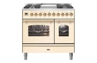 ILVE Milano 90cm Double Oven Range Cooker with 4 Gas Burners & Frytop - Antique White