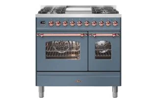 ILVE Milano 90cm Double Oven Range Cooker with 4 Gas Burners & Frytop - Blue Grey