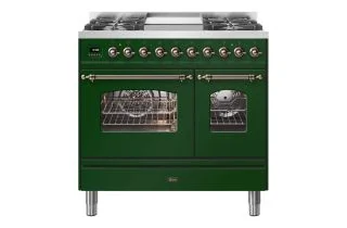 ILVE Milano 90cm Double Oven Range Cooker with 4 Gas Burners & Frytop - Emerald Green
