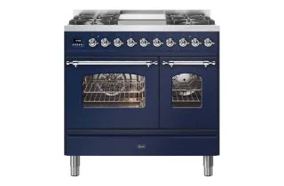 ILVE Milano 90cm Double Oven Range Cooker with 4 Gas Burners & Frytop - Midnight Blue