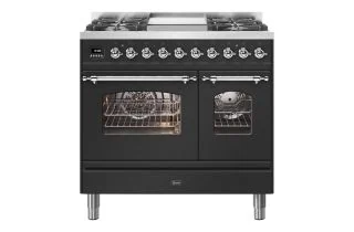 ILVE Milano 90cm Double Oven Range Cooker with 4 Gas Burners & Frytop - Matt Graphite