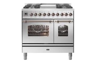 ILVE Milano 90cm Double Oven Range Cooker with 4 Gas Burners & Frytop - Stainless Steel