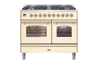ILVE Milano 100cm Double Oven Range Cooker with 6 Gas Burners - Antique White