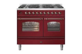 ILVE Milano 100cm Double Oven Range Cooker with 6 Gas Burners - Burgundy Red