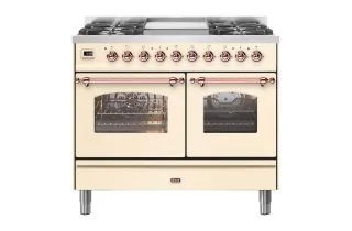 ILVE Milano 100cm Double Oven Range Cooker with 4 Gas Burners & Frytop - Antique White