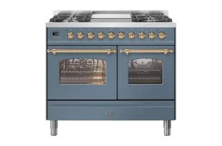 ILVE Milano 100cm Double Oven Range Cooker with 4 Gas Burners & Frytop - Blue Grey