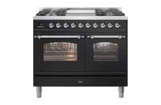 ILVE Milano 100cm Double Oven Range Cooker with 4 Gas Burners & Frytop - Gloss Black