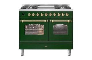 ILVE Milano 100cm Double Oven Range Cooker with 4 Gas Burners & Frytop - Emerald Green