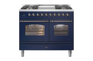 ILVE Milano 100cm Double Oven Range Cooker with 4 Gas Burners & Frytop - Midnight Blue