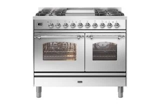 ILVE Milano 100cm Double Oven Range Cooker with 4 Gas Burners & Frytop - Stainless Steel