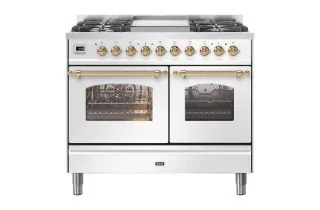 ILVE Milano 100cm Double Oven Range Cooker with 4 Gas Burners & Frytop - White