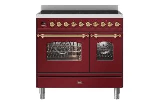 ILVE Milano 90cm Double Oven Range Cooker with 6 Zone Induction - Burgundy Red