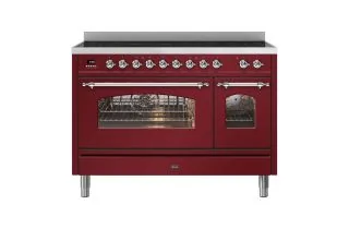ILVE Milano 120cm Double Oven Range Cooker with 7 Zone Induction - Burgundy Red