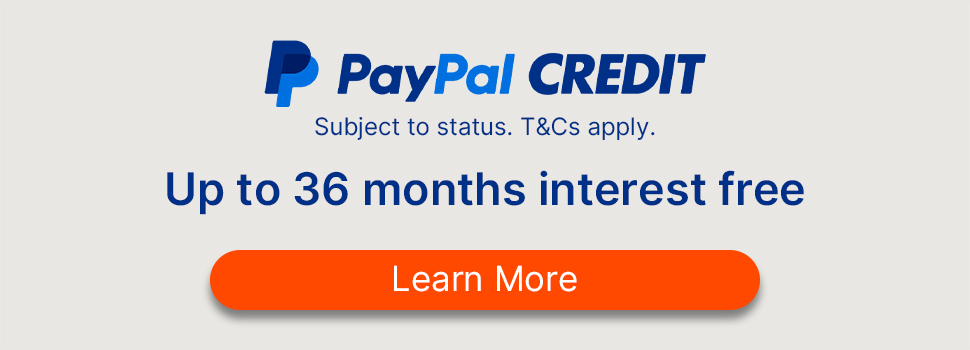 PayPal Credit promotional banner offering up to 36 months interest-free, with a 'Learn More' button. Terms and conditions apply.