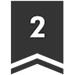 A dark gray vertical banner icon featuring a white number 2 in the center, with a double chevron or inverted V-shape pointing upward at the bottom edge.