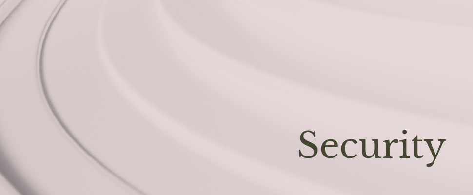 Gentle curves in a soft pink gradient background convey tranquility, with the word "Security" in bold black text on the right.