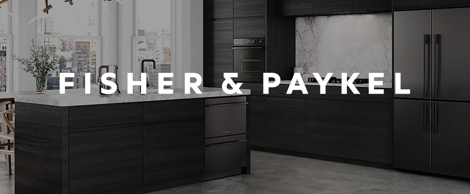 Modern kitchen showcasing sleek black cabinetry with stainless steel appliances, marble backsplash, and a central island. Bright, sophisticated ambiance.