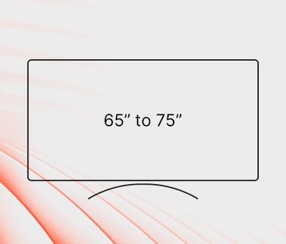 Illustration of a curved screen with text '65" to 75"' on a light, textured background. Suggests screen size range.