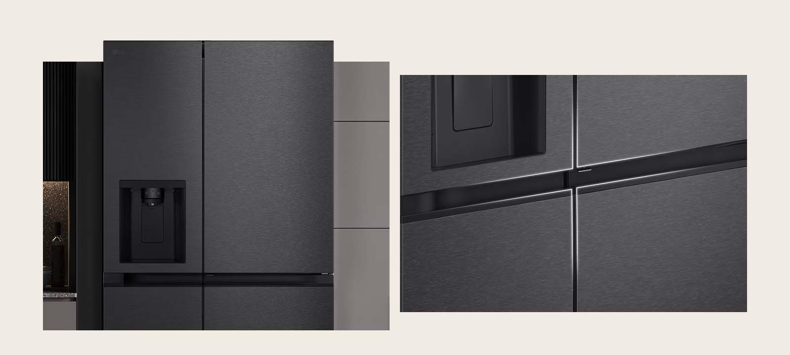 There is a scene where the product is installed in the kitchen, and on the right side, there is a scene where the handle part is close-up.